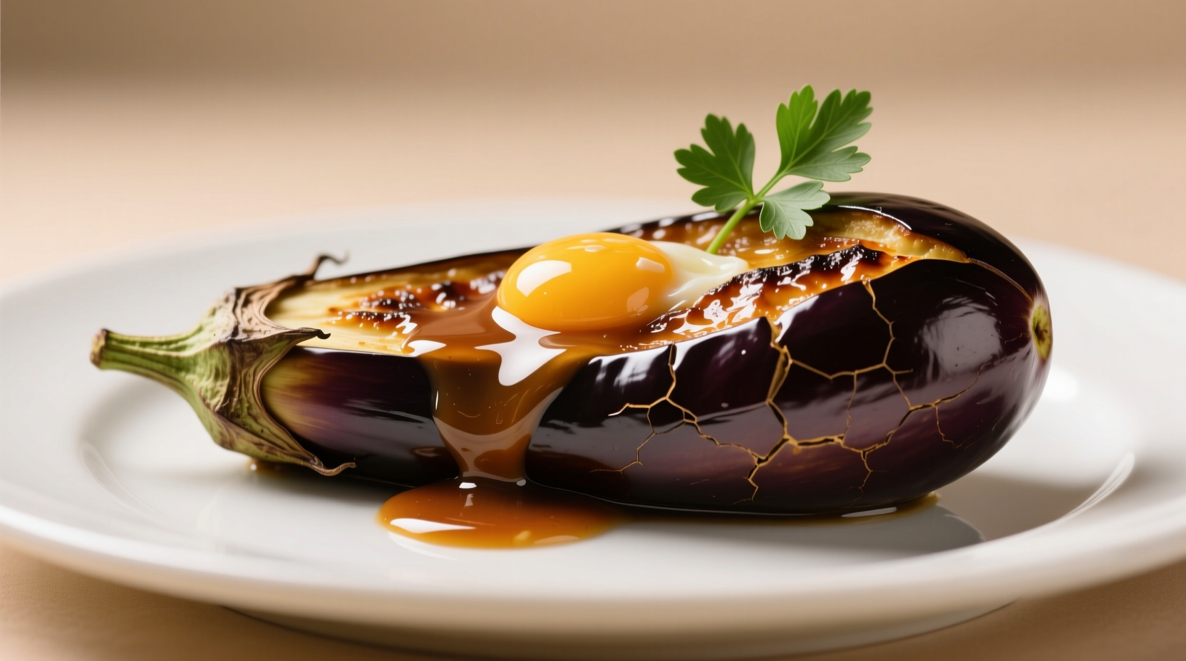 Perfectly cooked eggplant in glossy garlic sauce