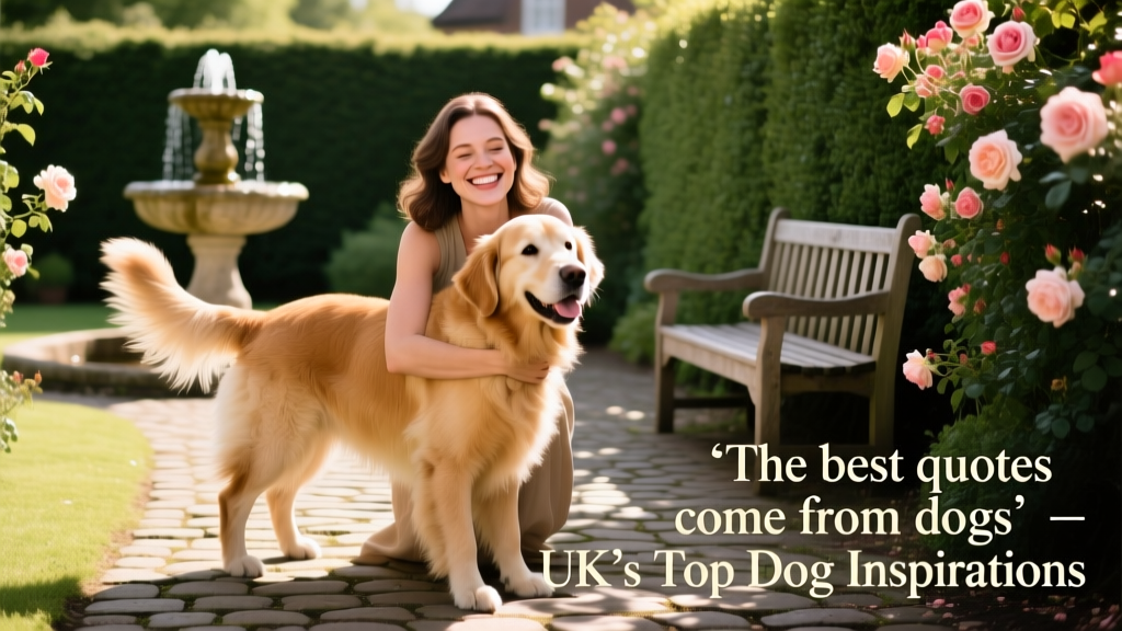 A woman smiling warmly while hugging her joyful, medium-sized dog in a sunlit garden