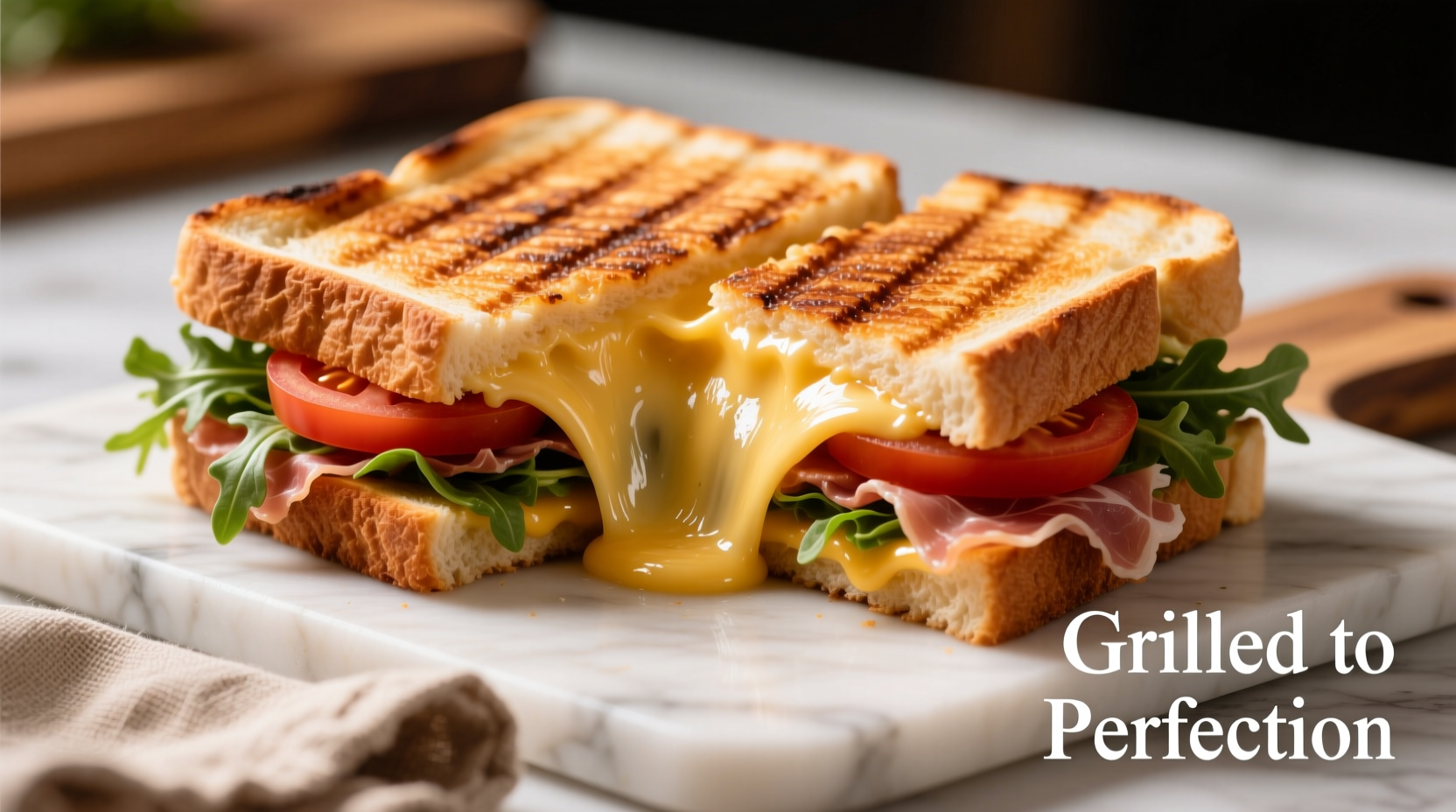 Perfectly grilled panini with melted cheese and grill marks