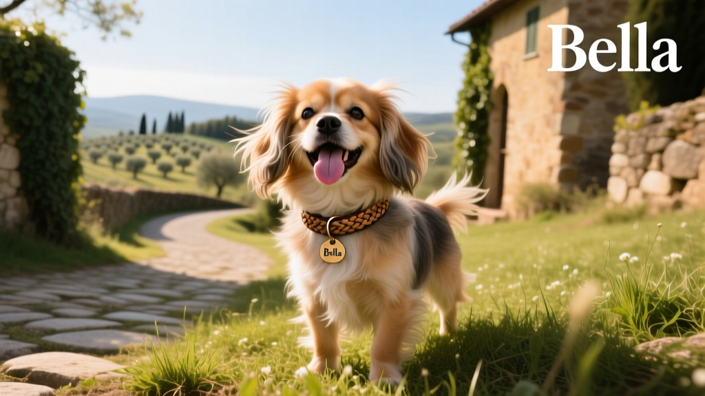 Small long-haired dog panting happily outdoors on a warm, breezy day