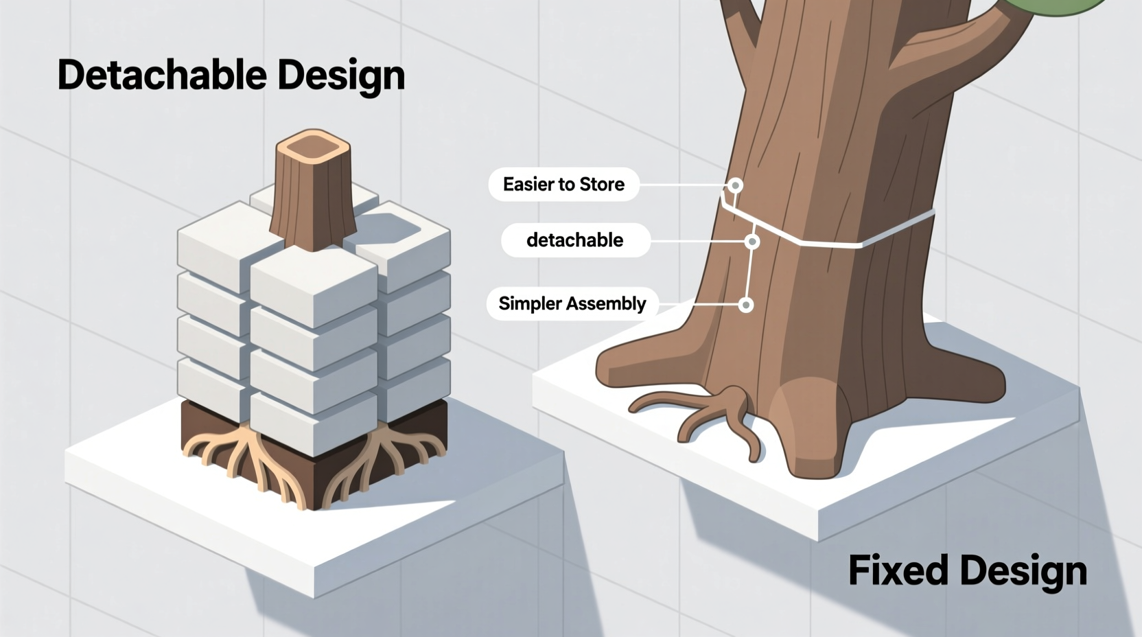 is a detachable tree base easier for storage and assembly than fixed models