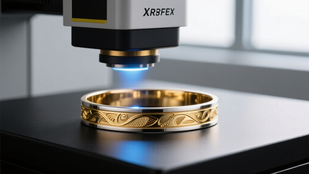 XRF analyzer scanning a gold-plated silver cuff bracelet to measure the exact micron thickness of the metallic surface coating.