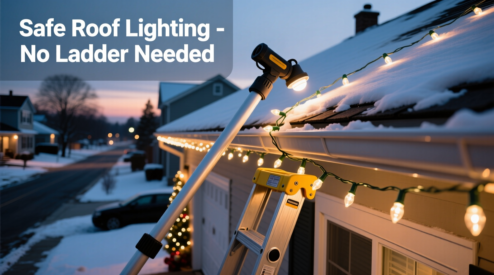 how to install christmas lights on a sloped roof without ladder risks or gutter damage