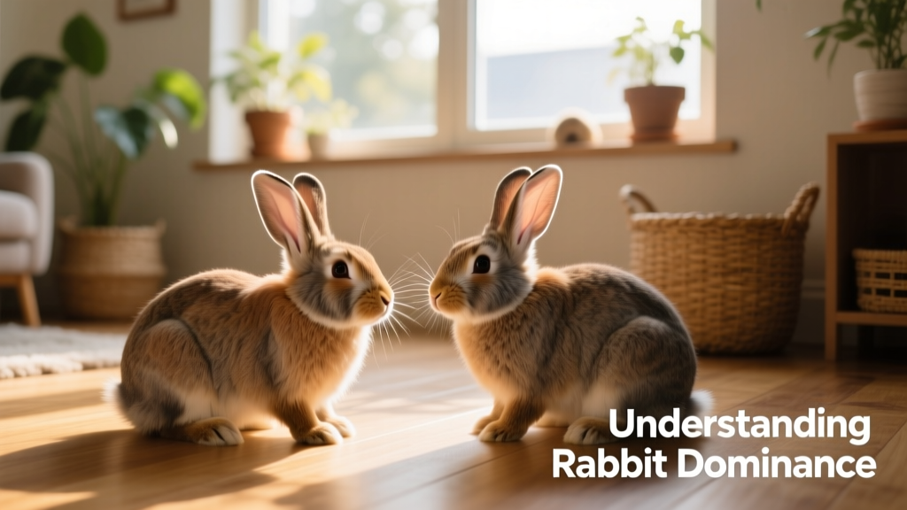 Two rabbits interacting peacefully—one stretching head forward, ears lowered, in greeting