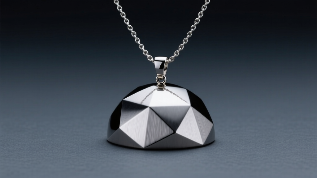 Titanium Doms necklace with a geometric dome pendant on dark slate, highlighting brushed metal under studio lighting.