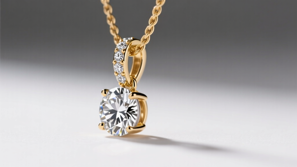 Side-profile view of a hidden bail connecting a pavé diamond pendant to a 1mm gold cable chain, showing seamless integration.
