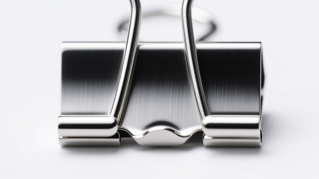 Close-up of a 15mm sterling silver paper clip link showing the laser-welded seam and brushed texture under bright studio lighting.