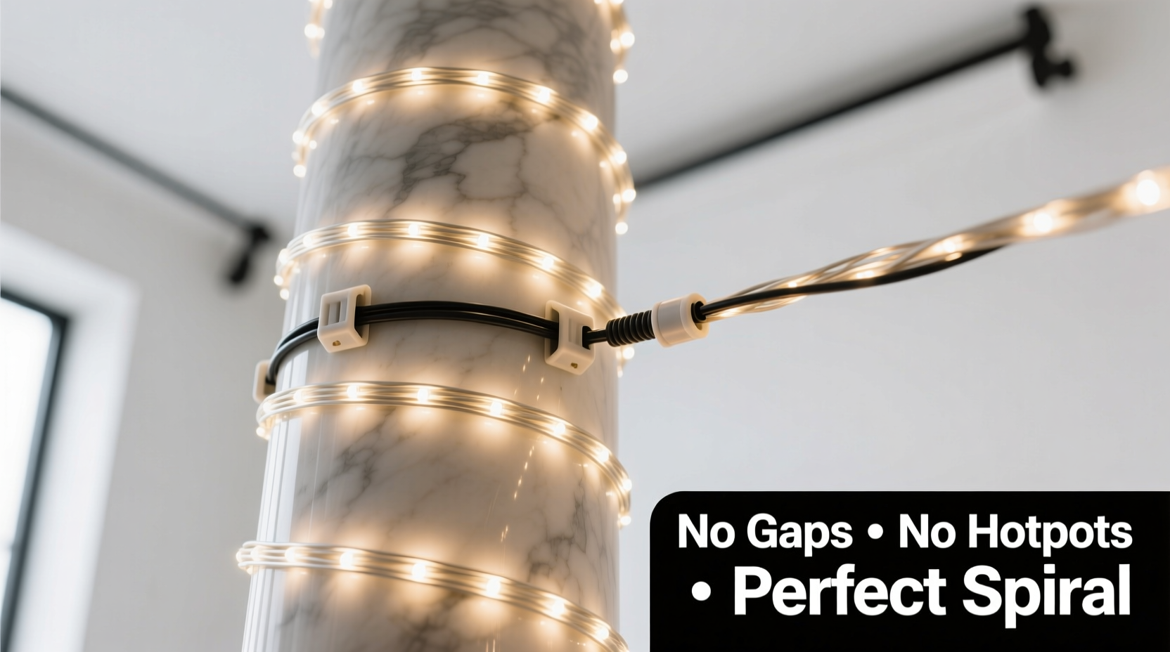 how to wrap rope lights around columns without visible gaps or hotspots