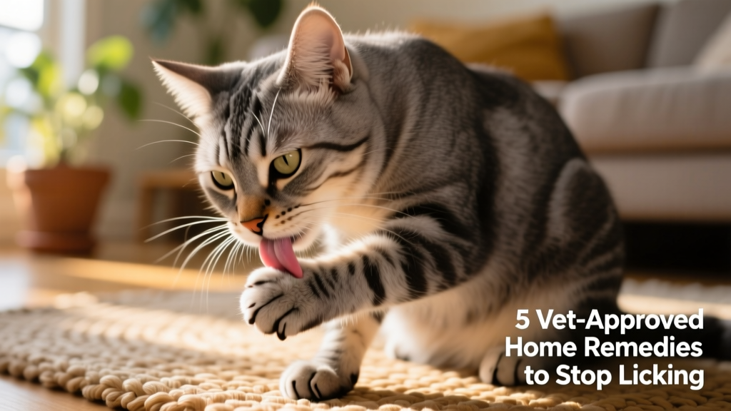 Close-up of a cat gently grooming its paw, illustrating natural licking behavior