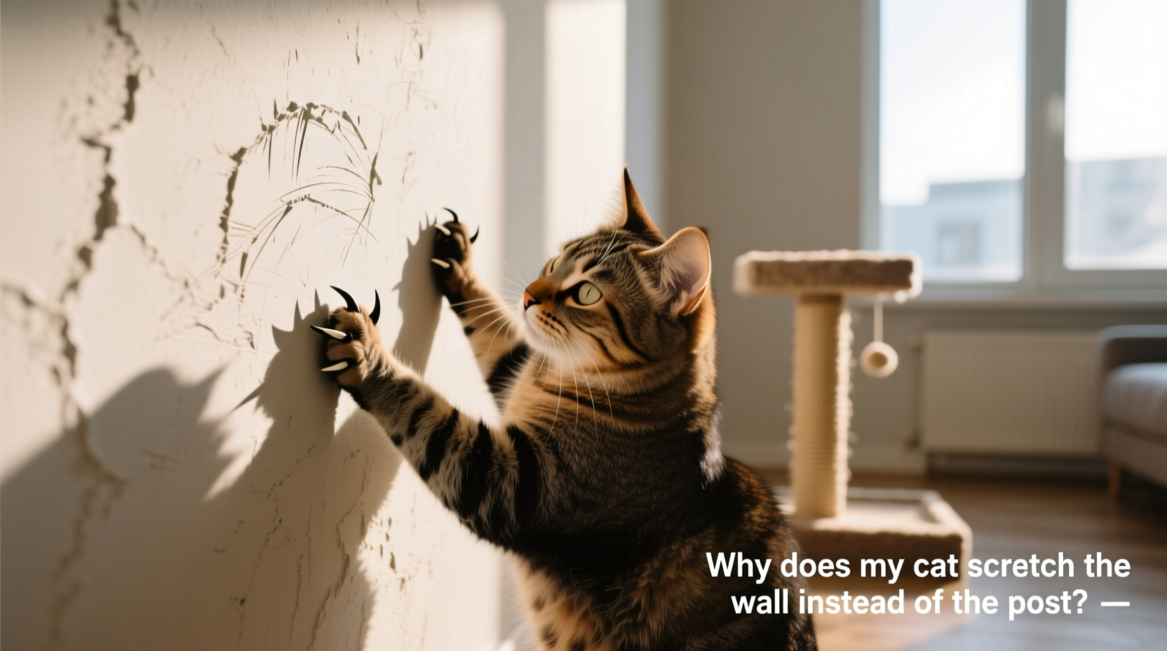 why does my cat scratch the wall instead of the post