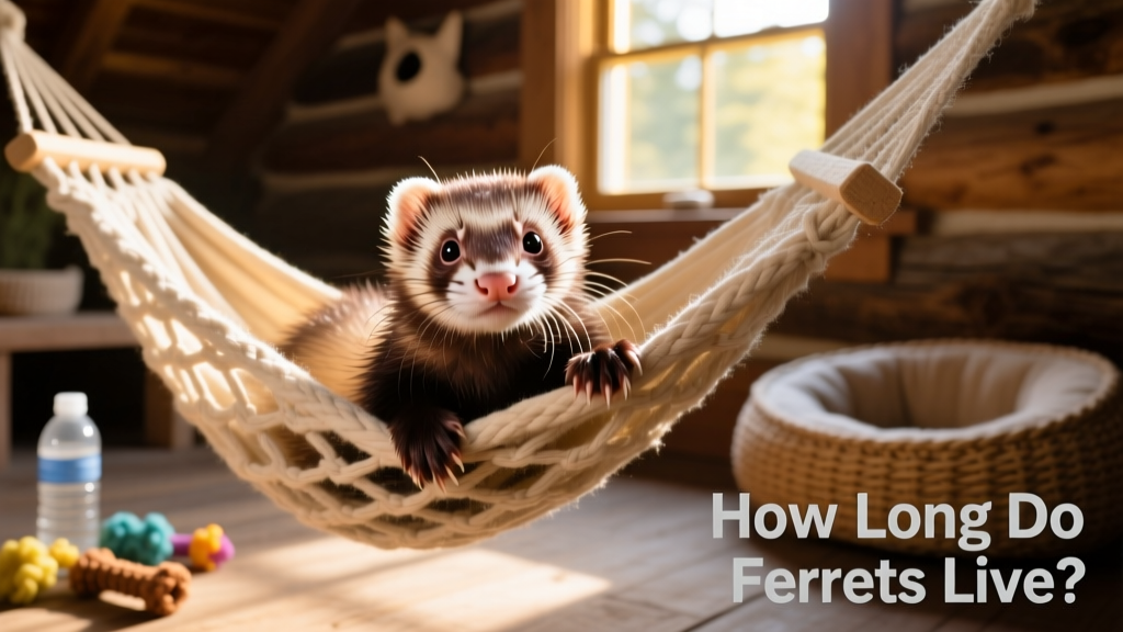 A curious young ferret peeking out from a cozy hammock