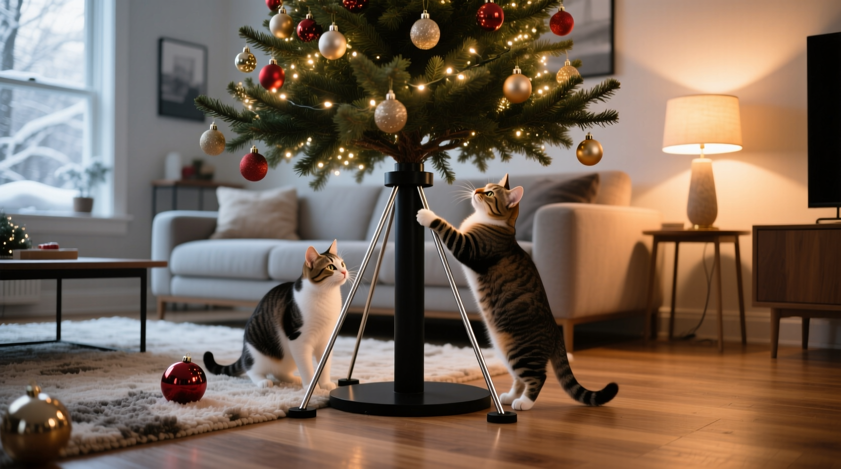 how to prevent cats from climbing the christmas tree using hidden supports