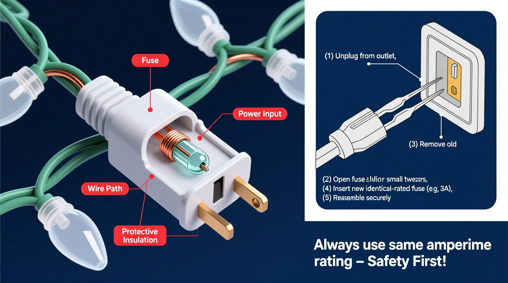 why do christmas light strands have fuses and how to replace them properly