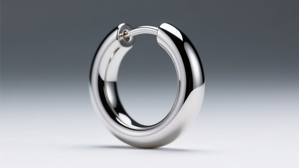Macro shot of a 16-gauge niobium seamless hoop earring gleaming under studio lighting, highlighting its smooth, polished surface.