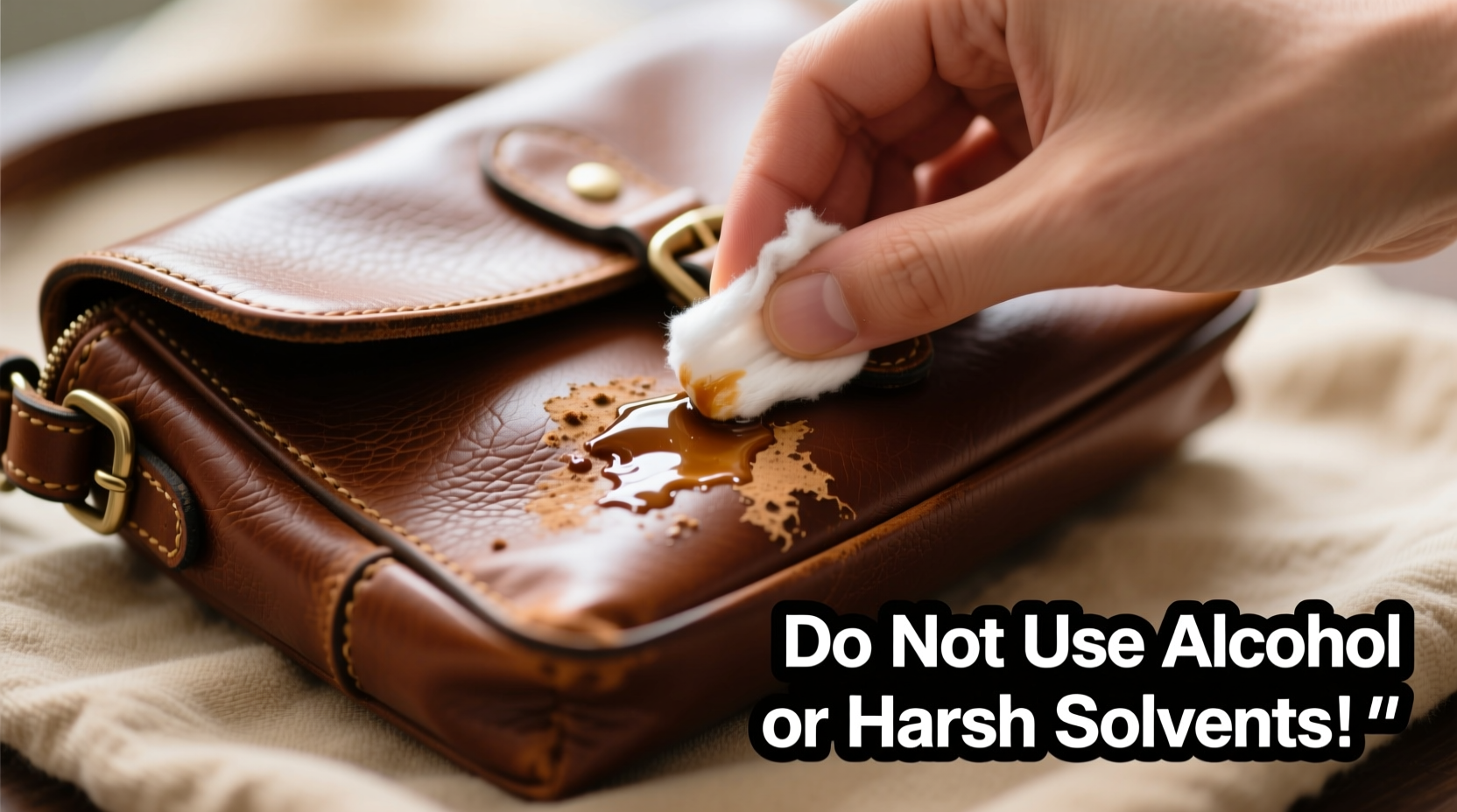 how to safely remove sticky residue from leather bags without damage