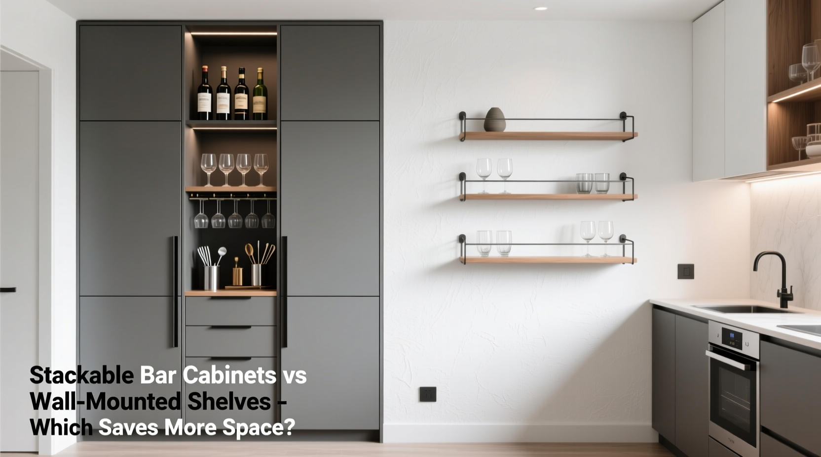 stackable bar cabinets vs wall-mounted shelves which saves space