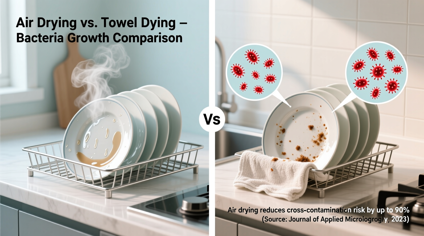 is air drying dishes better than towel drying for preventing bacteria growth