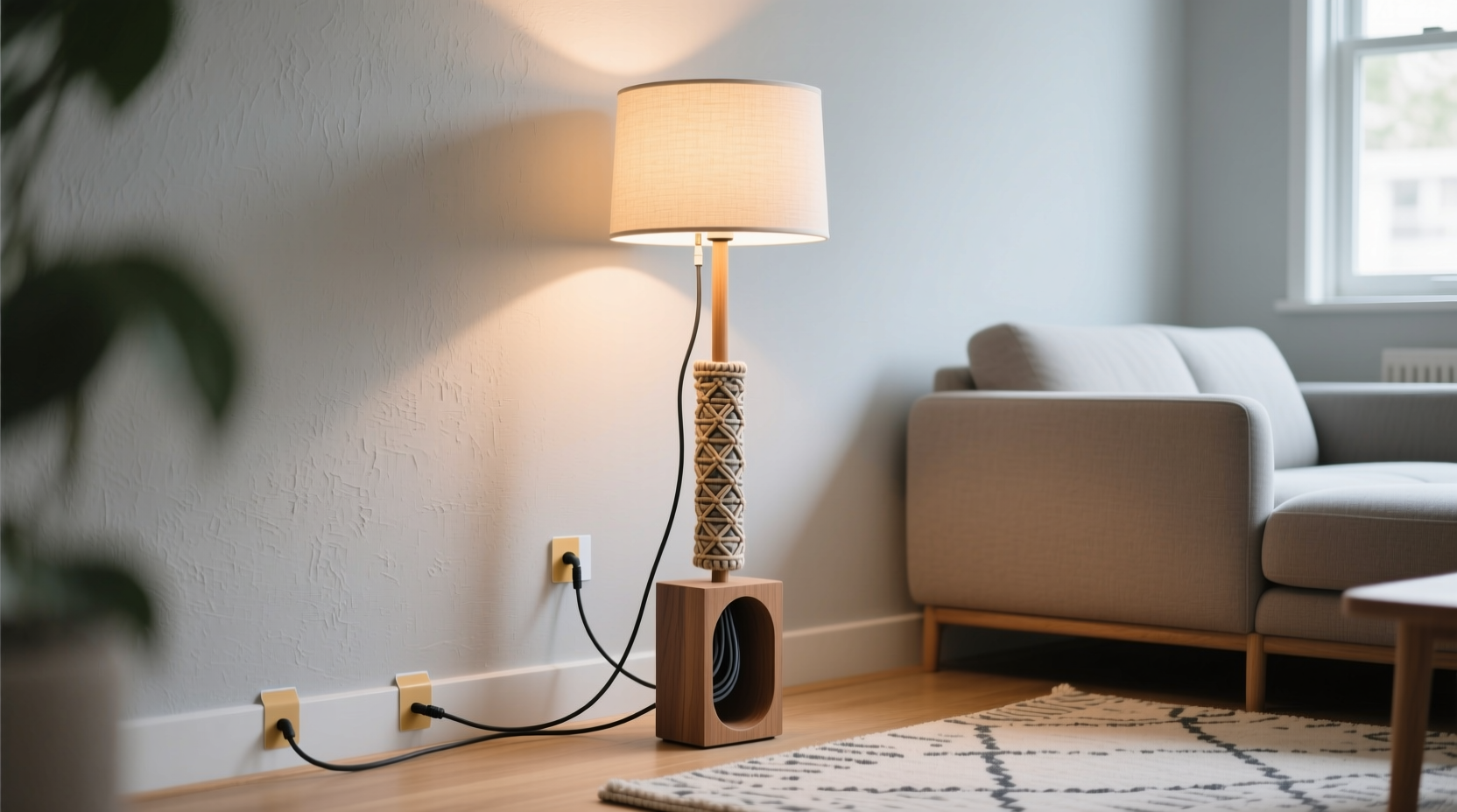 how to hide cords from a standing lamp without drilling into walls
