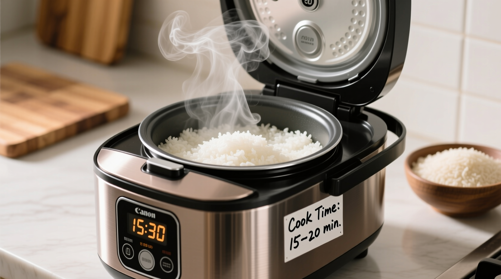 Rice Cooker Times: White (20-30 Min), Brown (40-50 Min)