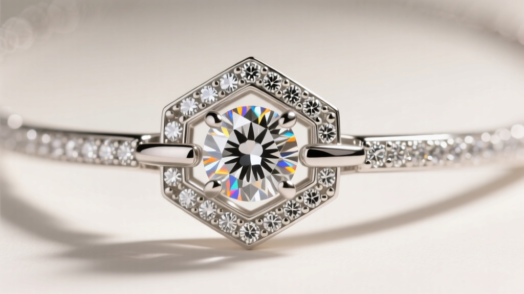 Macro photography of a Type IIa D Flawless diamond necklace clasp mechanism crafted in platinum with micro-pave side stones