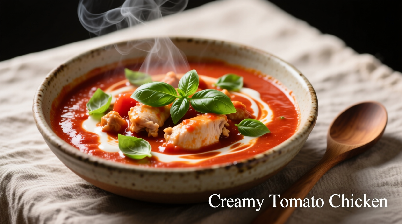 Creamy tomato chicken served with fresh basil garnish