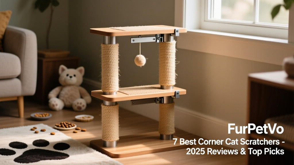Side view of the FurPetVo Hi-Lo Cat Scratcher showing its three-position adjustment mechanism and sisal-wrapped posts