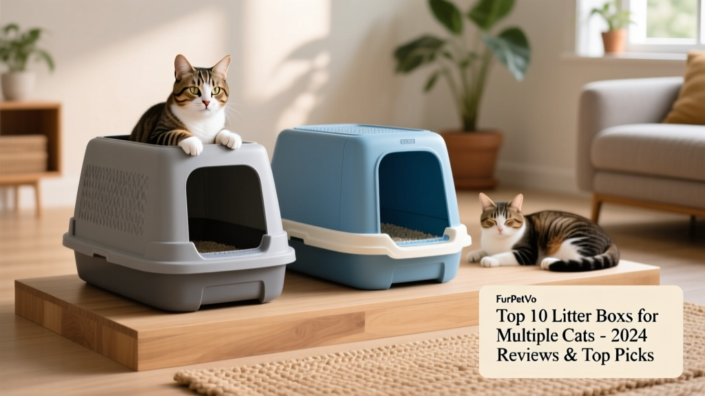 Side-by-side view of the FurPetVo High-Sided Litter Box in gray and blue, placed next to a standard pan-style box to emphasize its taller walls and sturdy construction