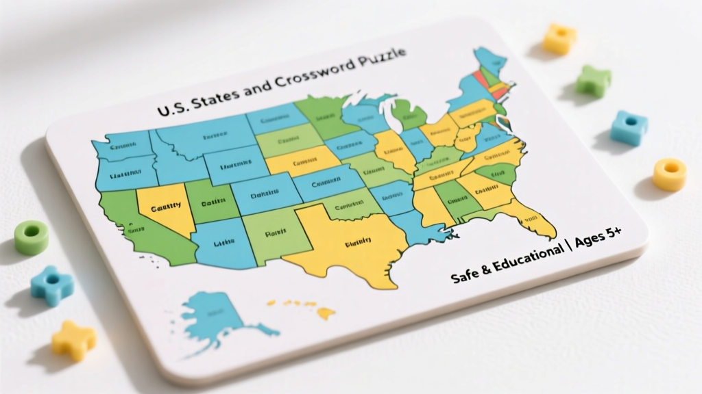 US States and Capitals Crossword Puzzle: A Child-Safe, Educational Learning Tool for Ages 6–12
