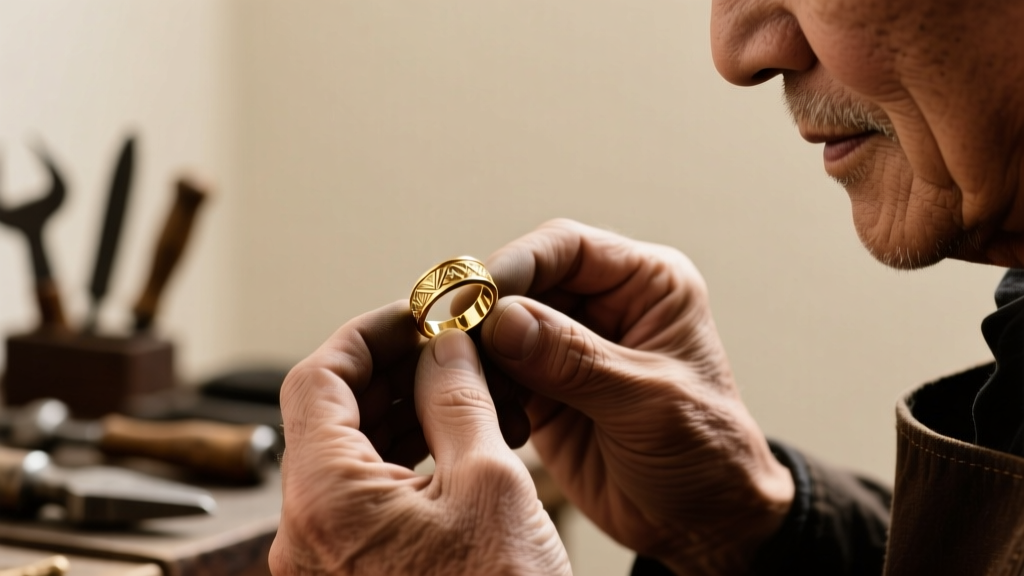 Close-up of a jeweler's hands using a fine awl to tighten a white silk knot between two large, lustrous Akoya pearls on a bench.
