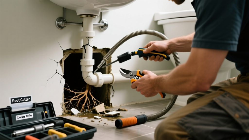 Fixing Sewer Line Root Intrusion in Bathroom