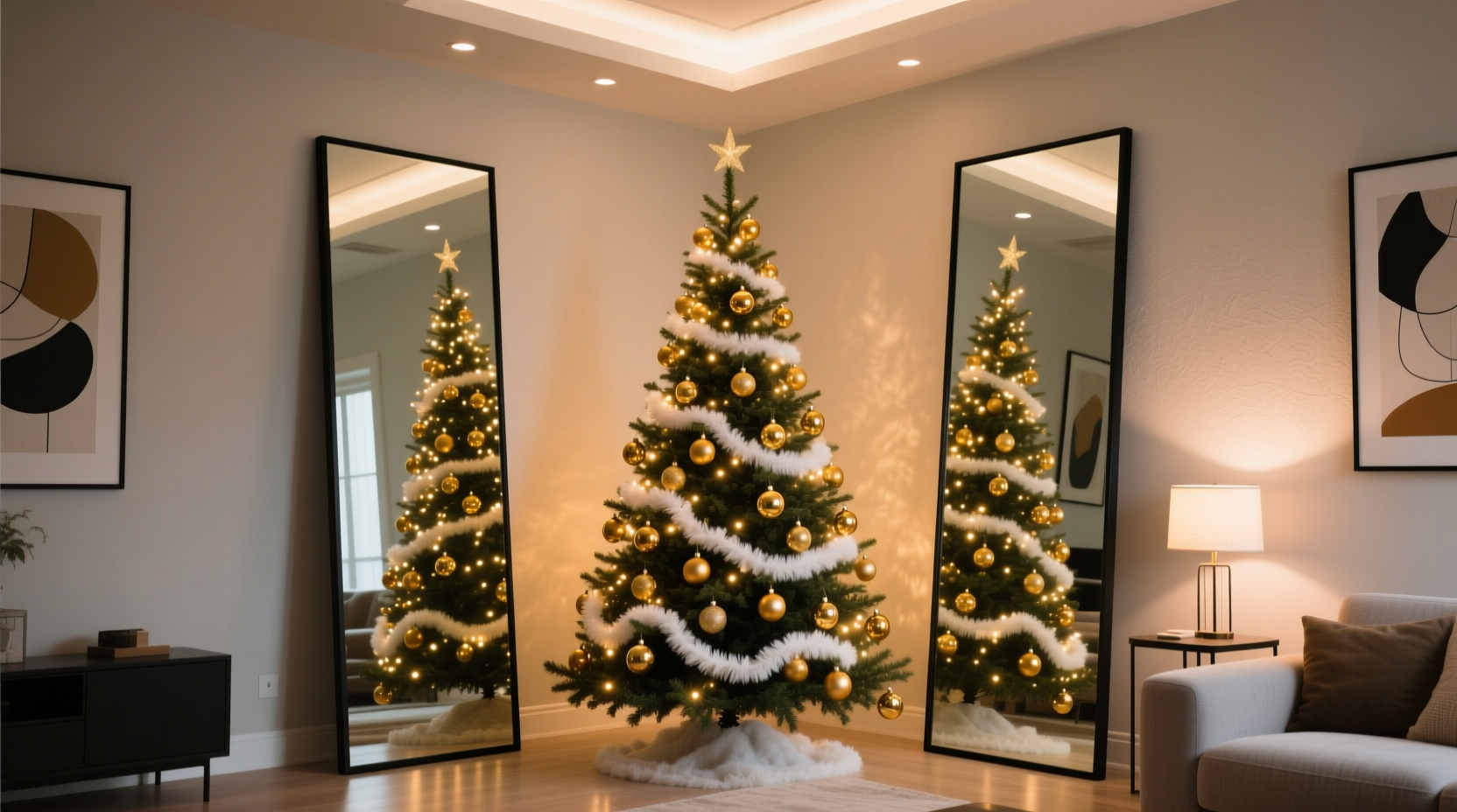 how to use mirror tricks to make a small christmas tree look larger