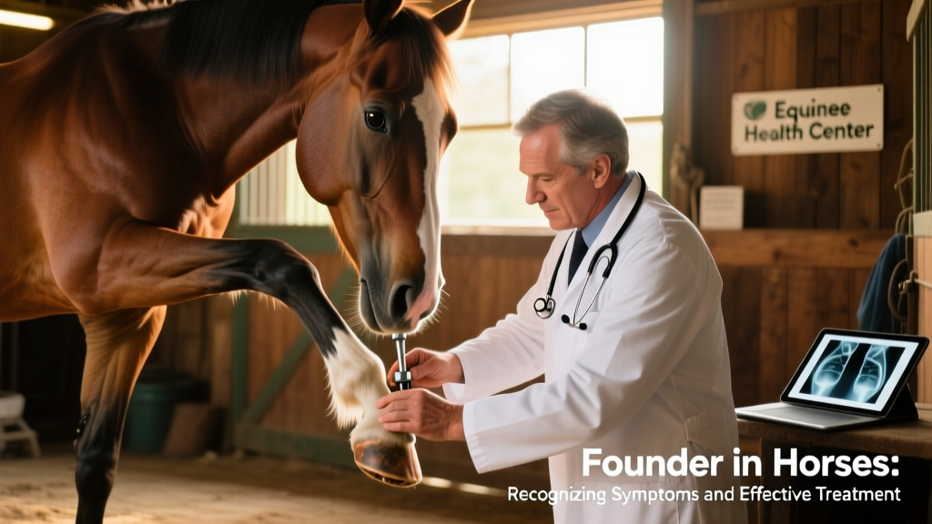 Veterinarian using hoof testers on a horse's front hoof during lameness exam