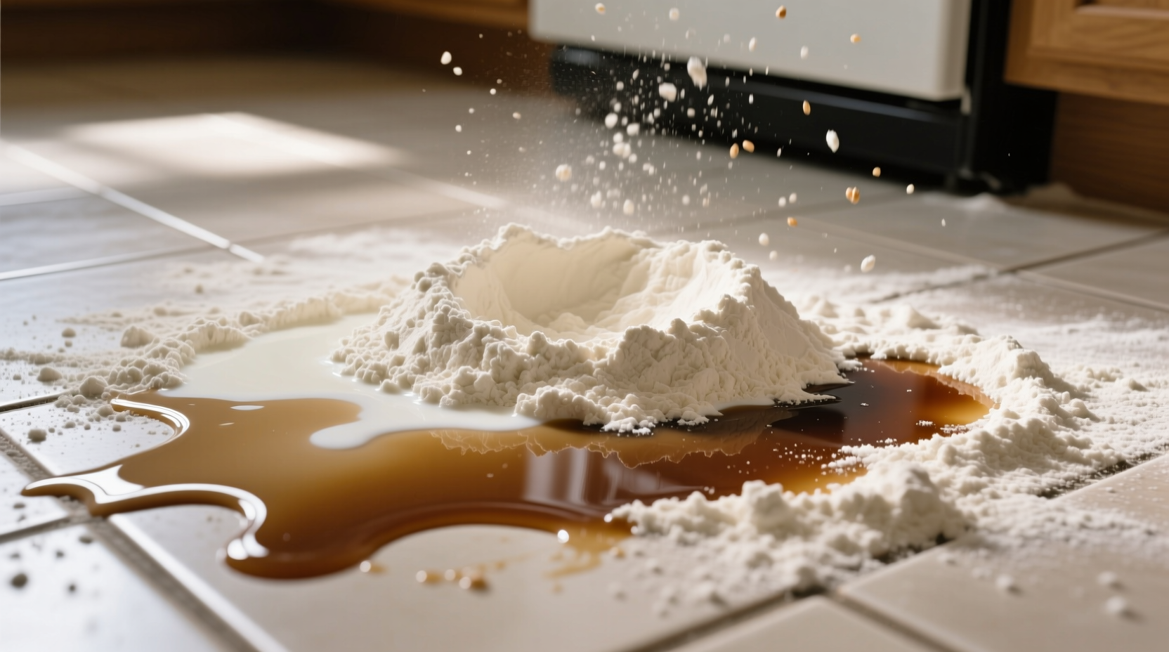 easily clean up big liquid spills with flour