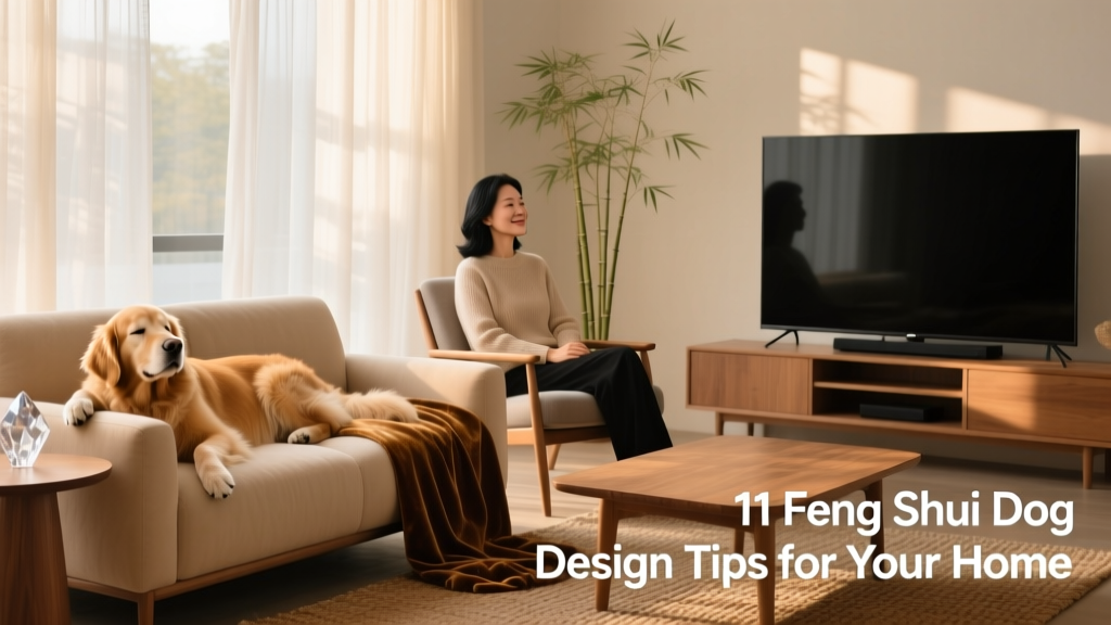 Adorable dog relaxing on sofa neat calm black female owner watching TV