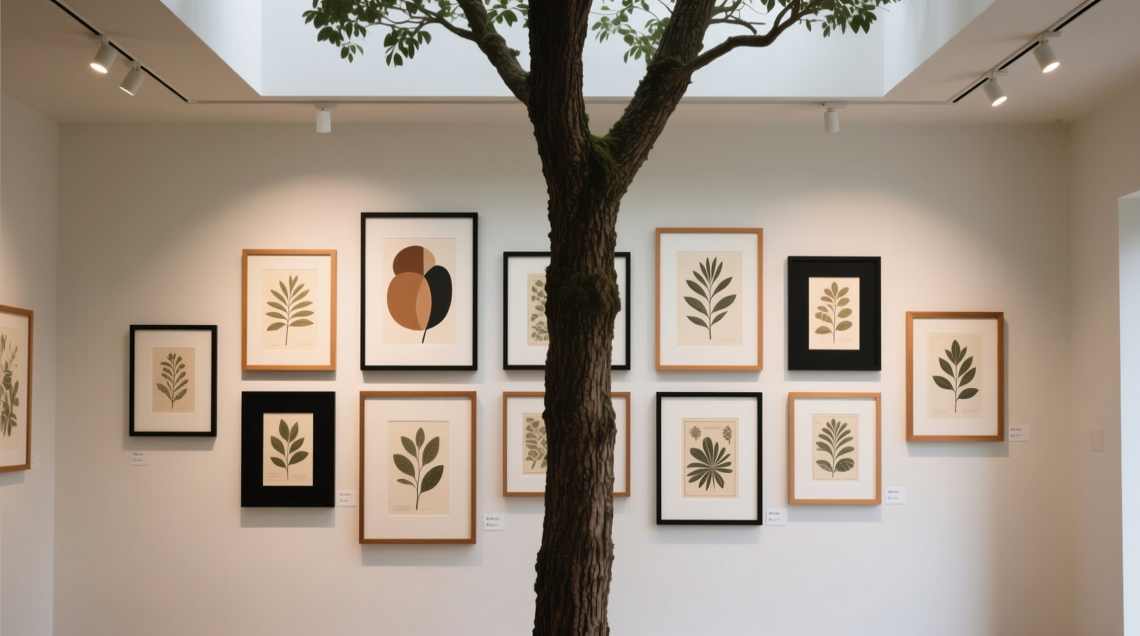 how to arrange a gallery wall above your tree without competing with its visual weight