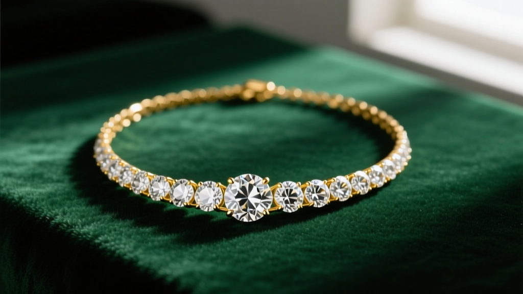 Editorial flat lay of a gold vermeil dazzlings necklace with clustered lab-grown diamonds resting on dark green velvet