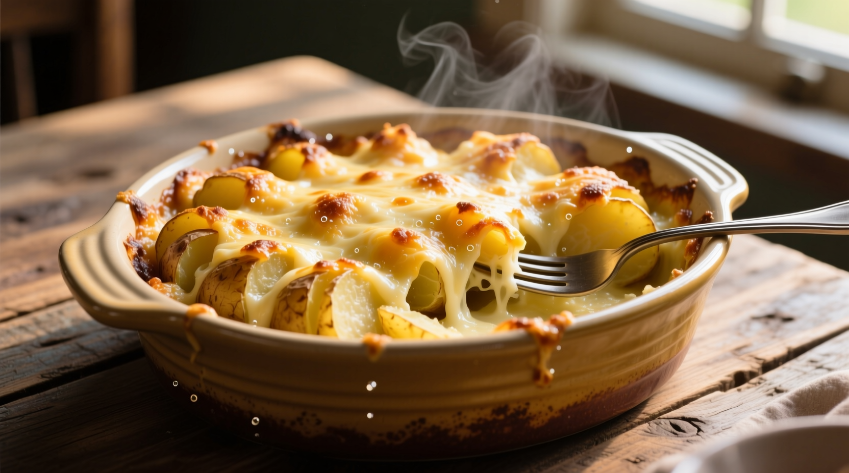 Golden crockpot scalloped potatoes with cheese crust