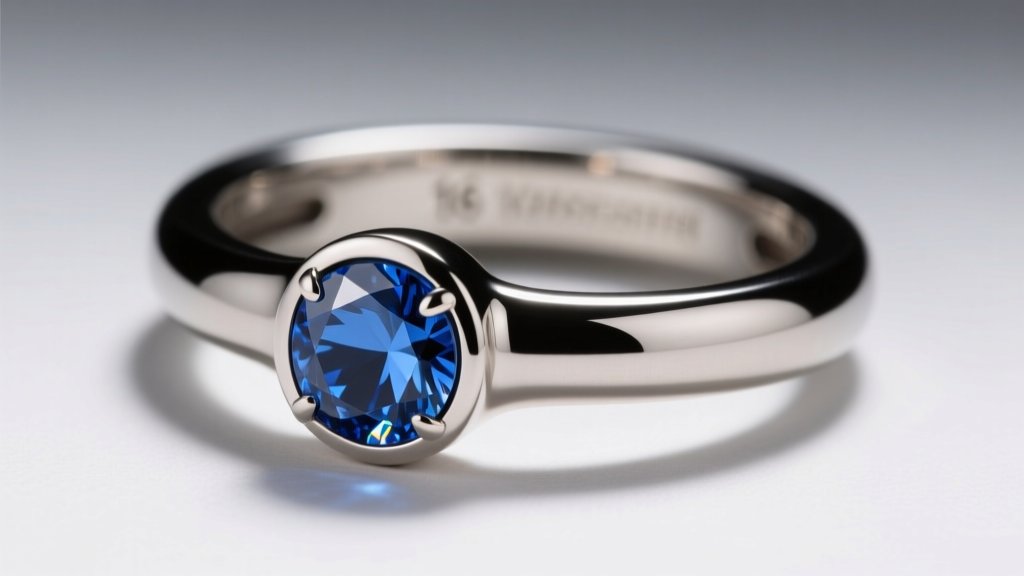 Close-up of a 16-gauge titanium helix cuff with a bezel-set London blue topaz, showing the smooth snag-free edge on the cartilage
