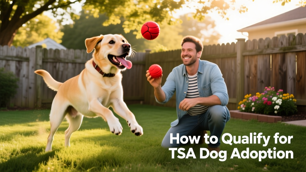 A joyful, leash-trained Labrador Retriever playing fetch in a securely fenced backyard with its new owner