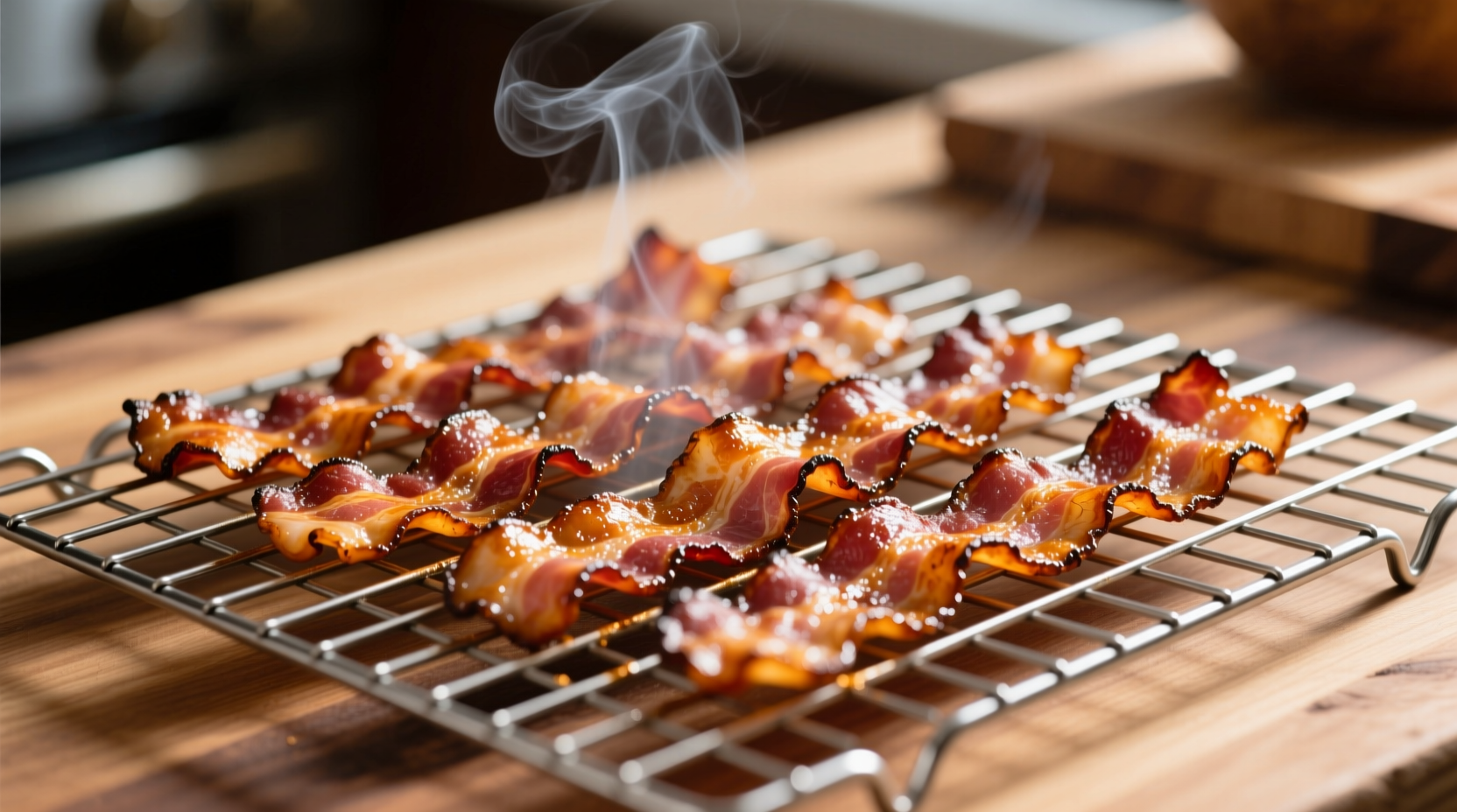Oven-baked bacon on wire rack