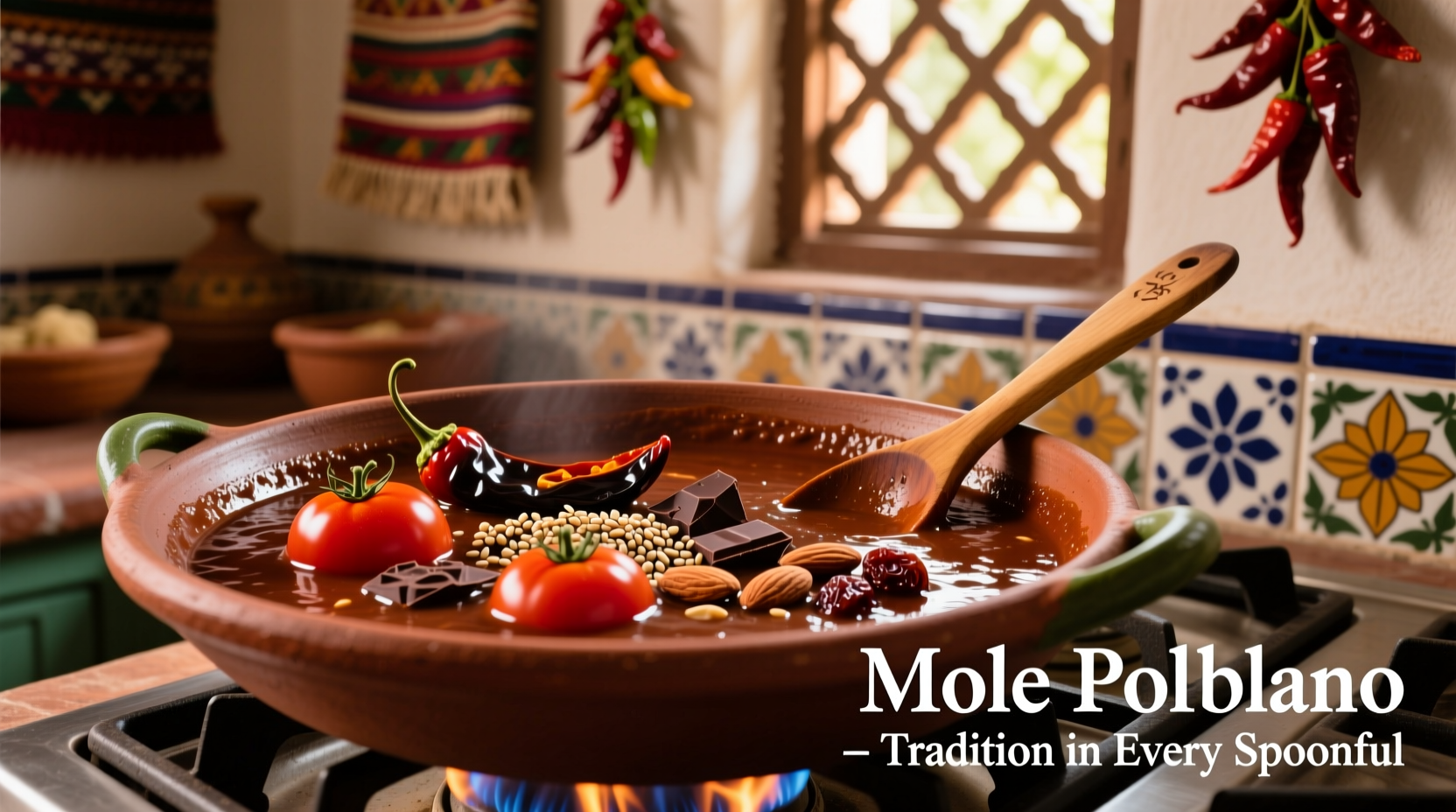 Traditional Mexican mole sauce with tomatoes and chocolate