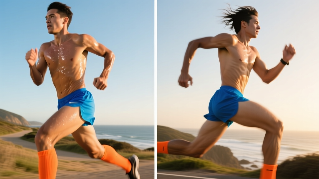 Side-by-side comparison of a runner's foot strike pattern on a high-end commercial treadmill versus a budget folding treadmill with basic shock absorption