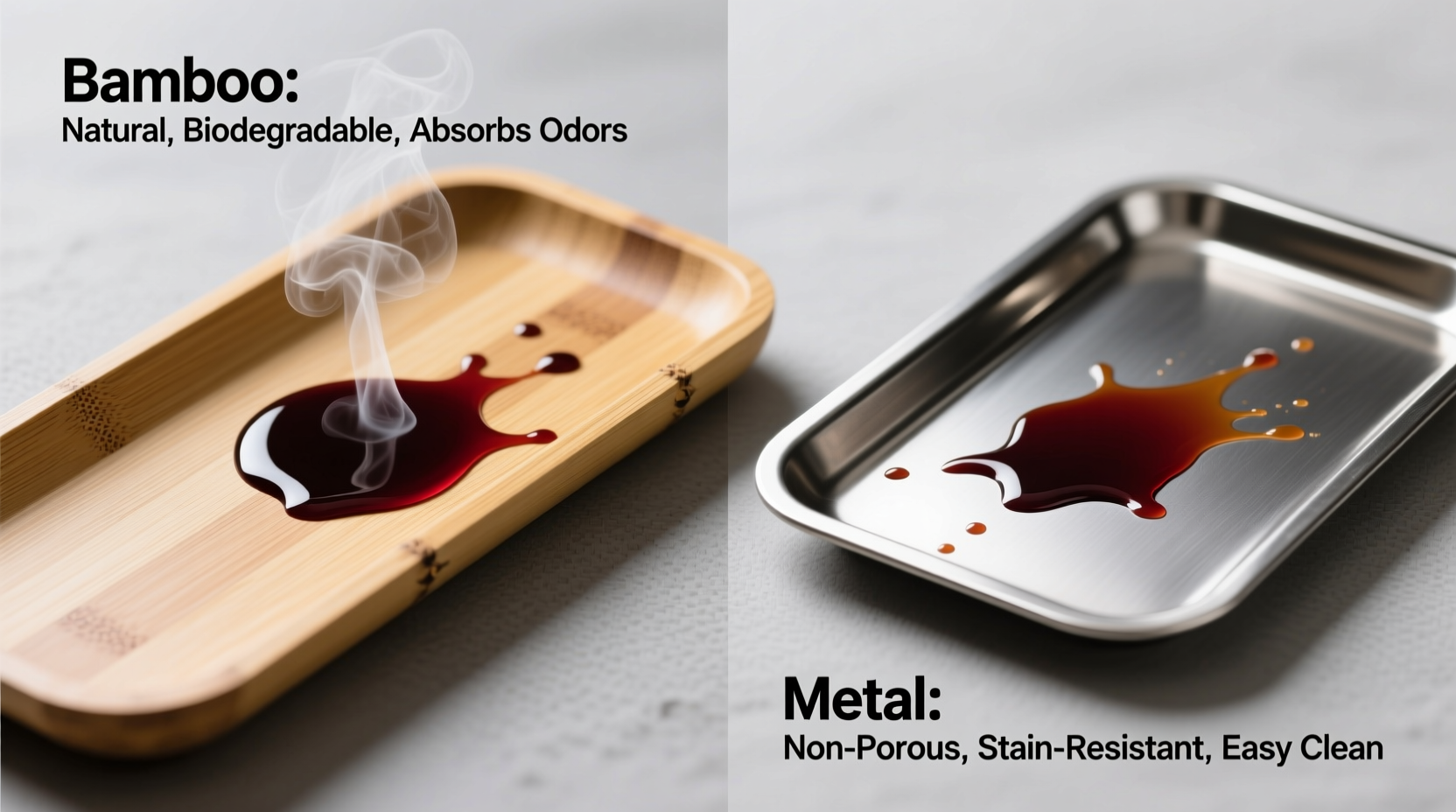 bamboo bar trays vs metal which resists spills and odors better