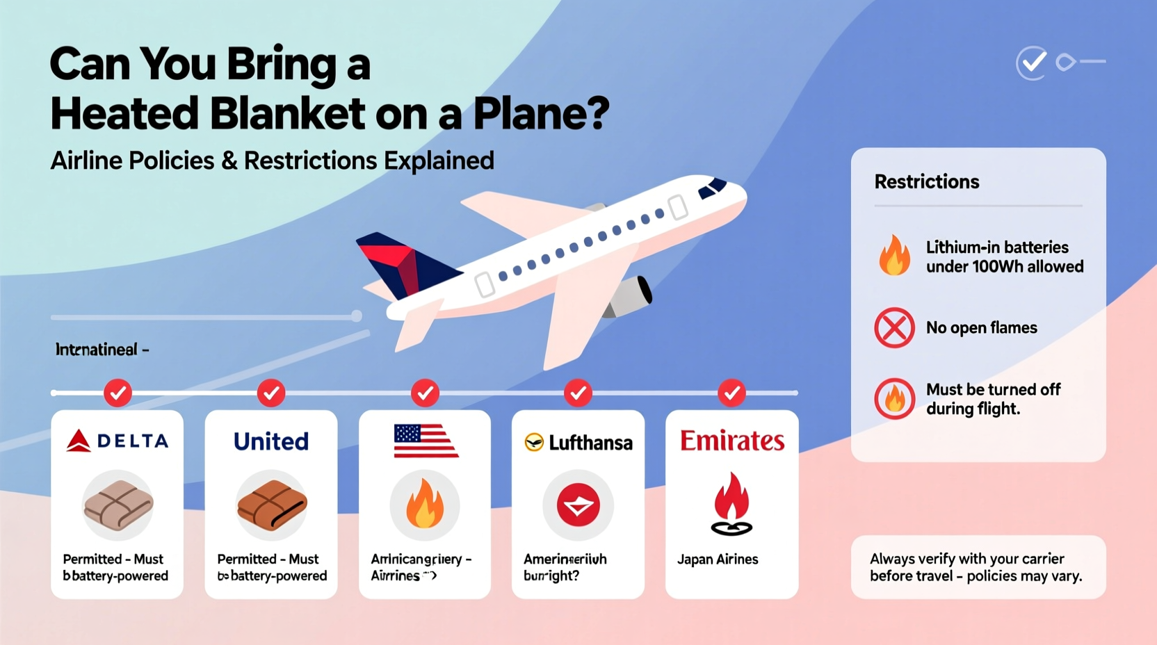can you bring a heated blanket on a plane what airlines allow and restrictions