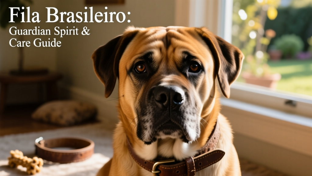 Close-up portrait of a Fila Brasileiro showing its expressive eyes, loose skin folds, and calm yet watchful demeanor