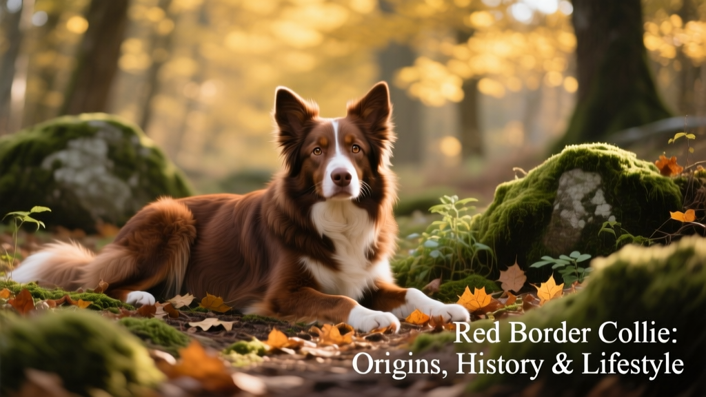 brown border collie dog lying in the forest