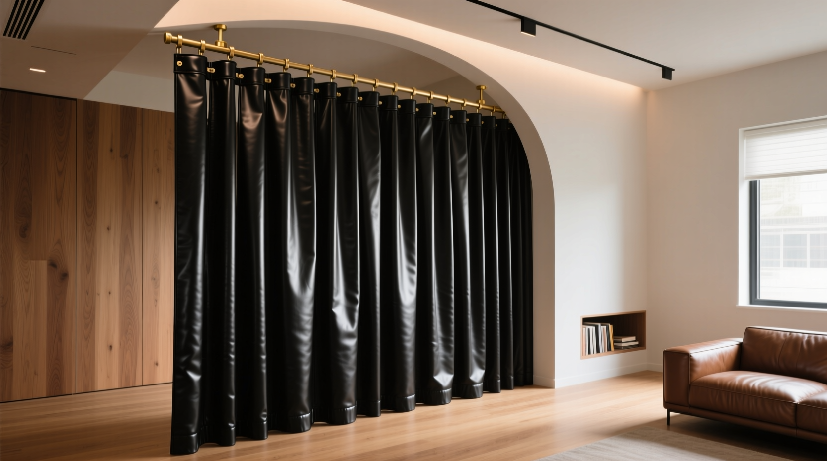 turn a set of leather straps into space saving curtain