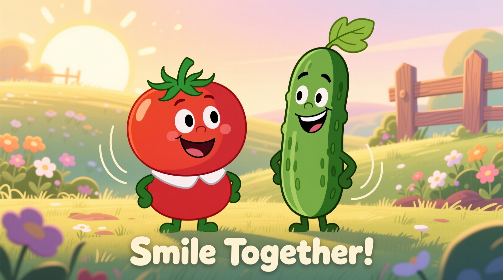 Bob the Tomato and Larry the Cucumber from VeggieTales smiling together