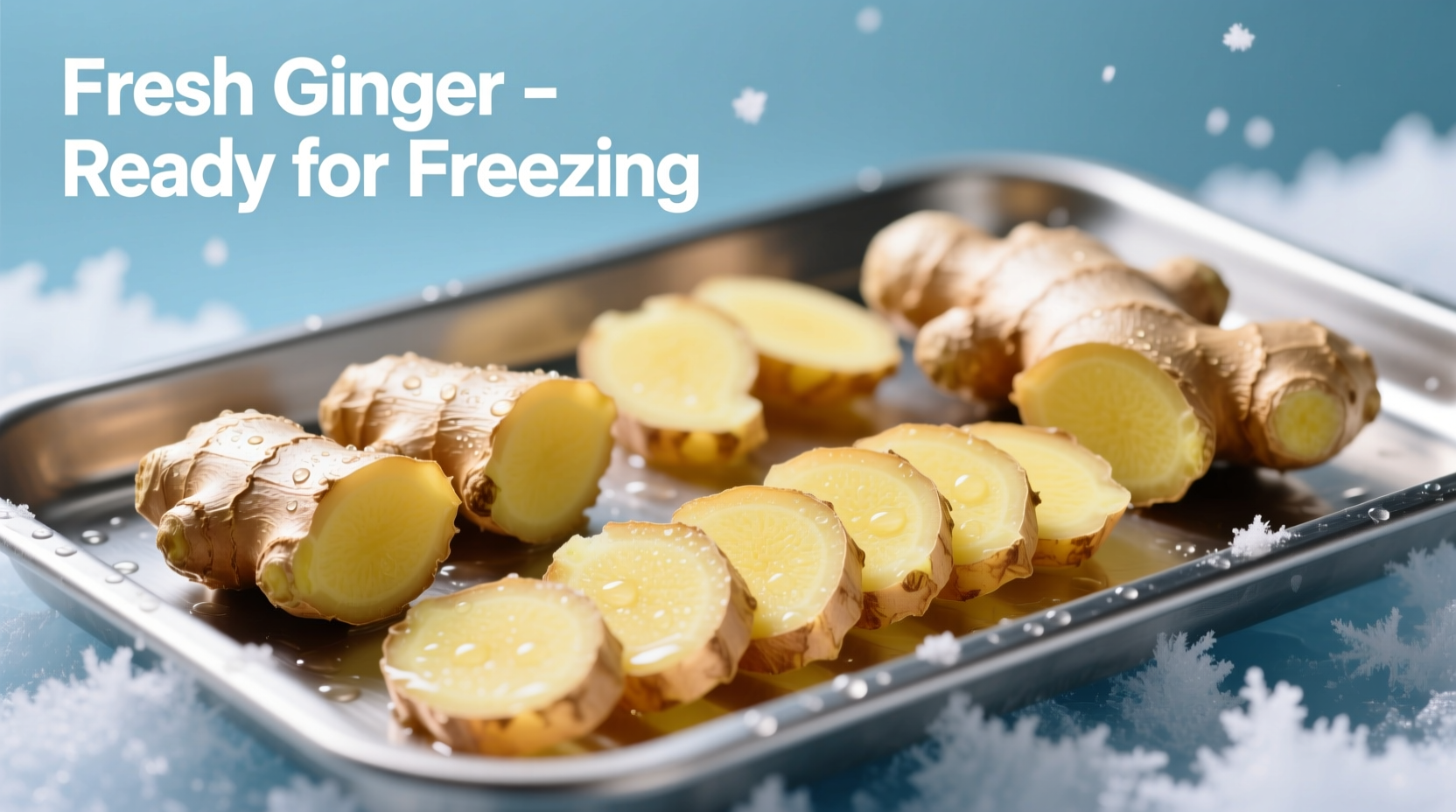 Fresh ginger root pieces ready for freezing