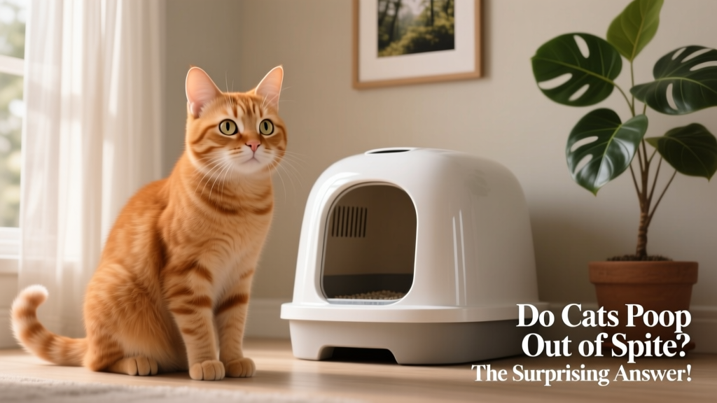 Close-up of a curious cat looking away from a clean, modern litter box